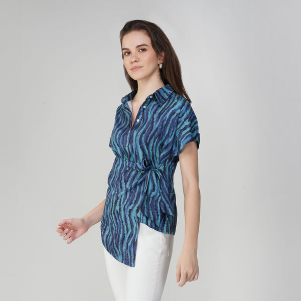 Blue Abstract Print Cotton Shirt