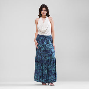 Blue Abstract Print Cotton Skirt