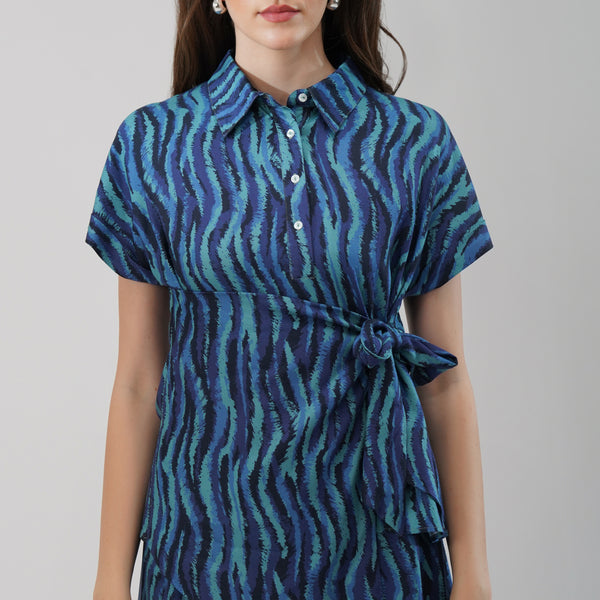 Blue Abstract Print Cotton Shirt