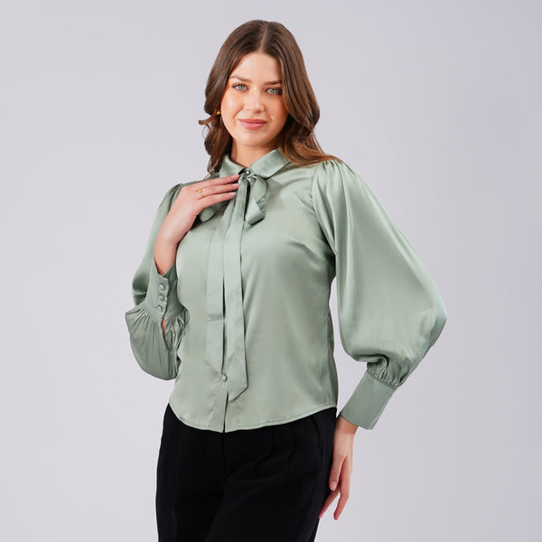 Sage Elegance Satin Shirt