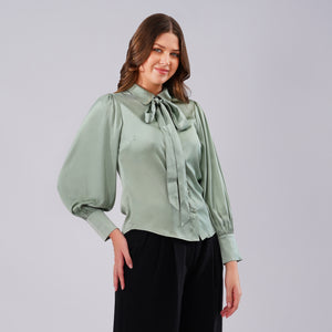 Sage Elegance Satin Shirt