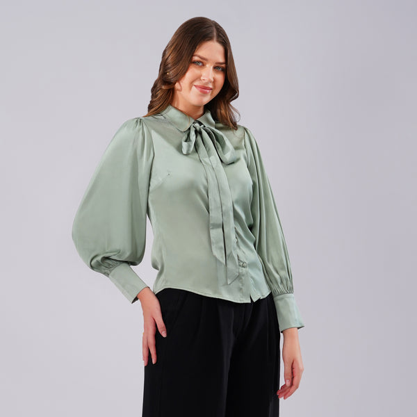 Sage Elegance Satin Shirt
