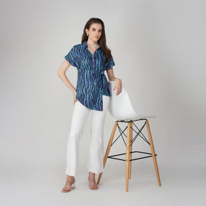 Blue Abstract Print Cotton Shirt