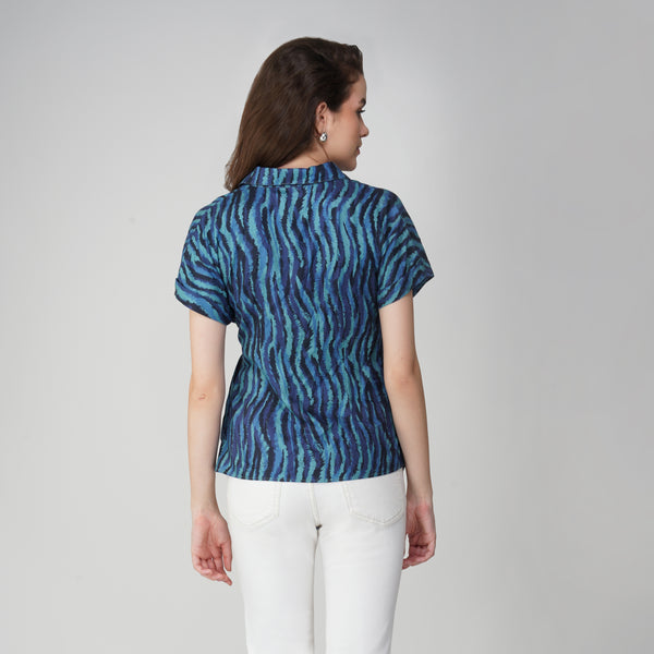 Blue Abstract Print Cotton Shirt