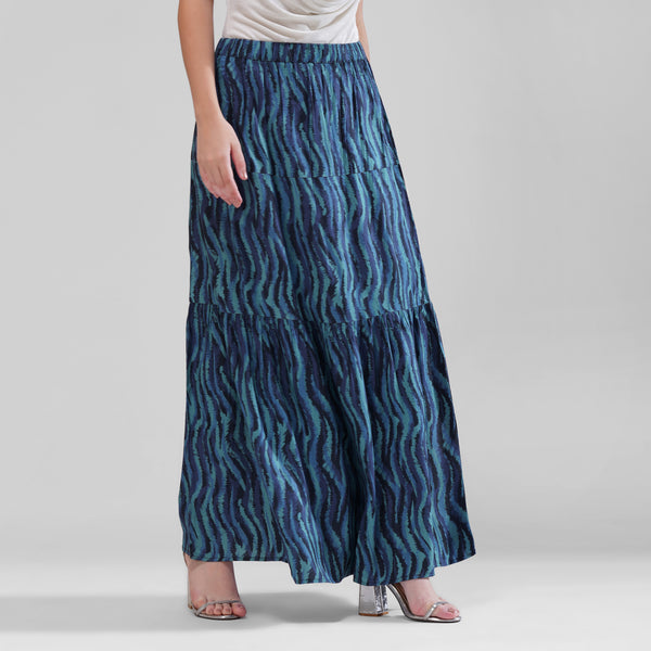 Blue Abstract Print Cotton Skirt