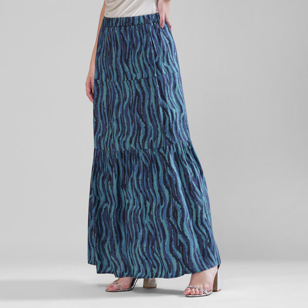 Blue Abstract Print Cotton Skirt