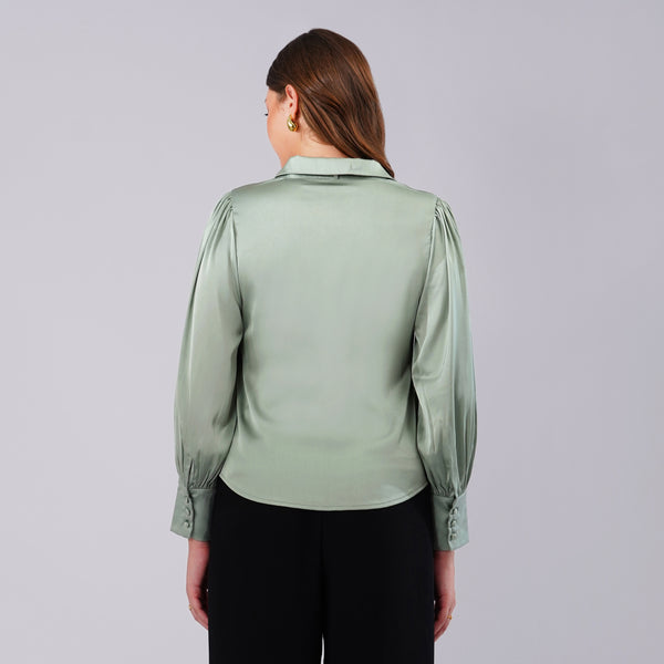 Sage Elegance Satin Shirt