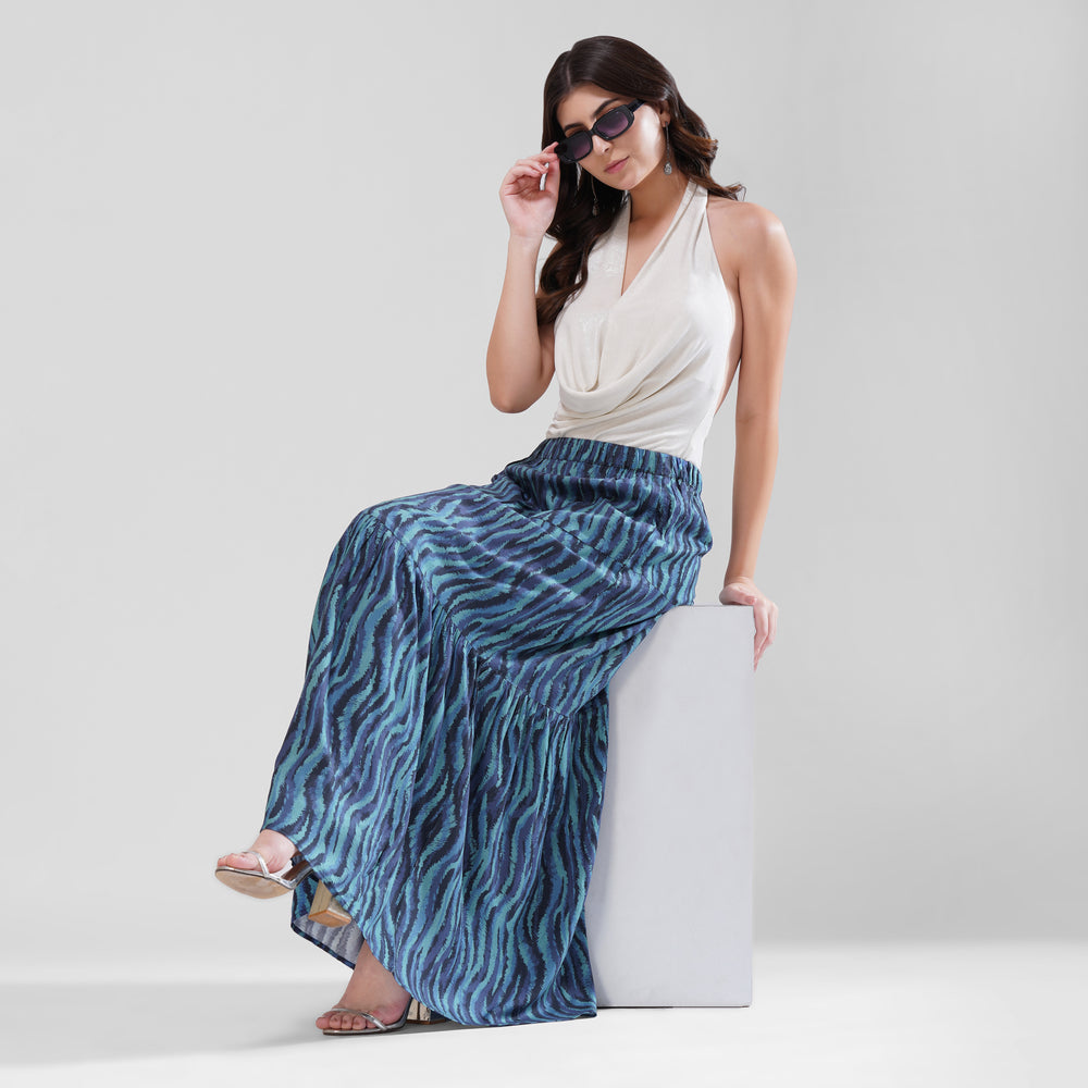 Blue Abstract Print Cotton Skirt