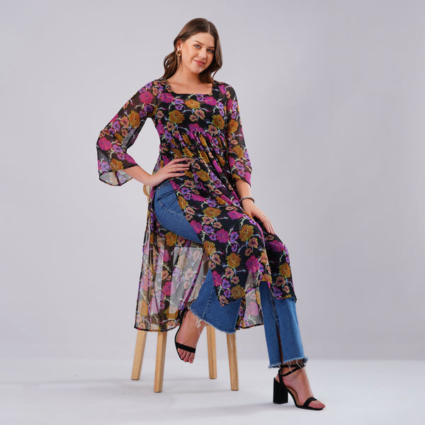 Midnight Bloom Sheer Kurti