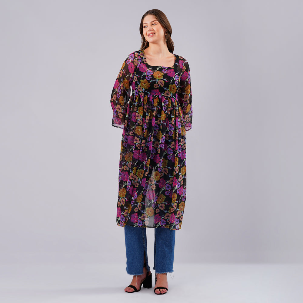 Midnight Bloom Sheer Kurti