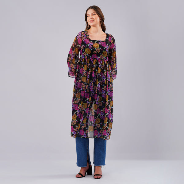 Midnight Bloom Sheer Kurti