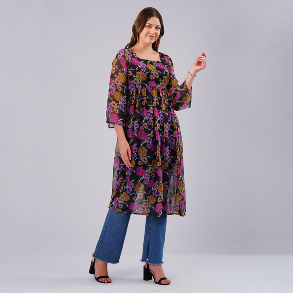 Midnight Bloom Sheer Kurti