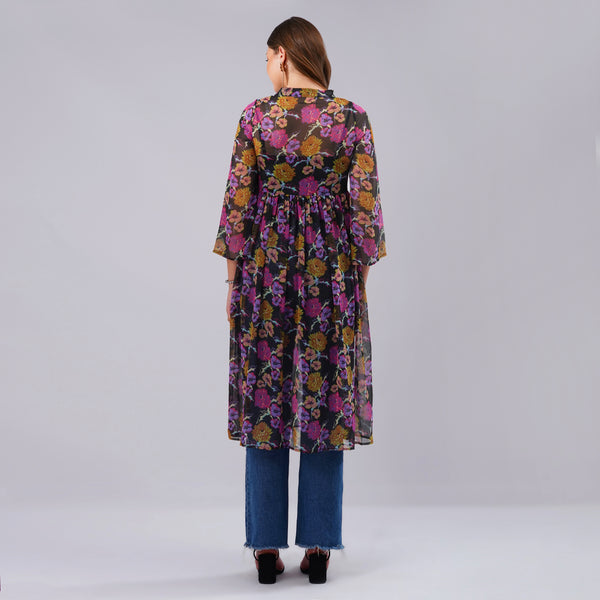 Midnight Bloom Sheer Kurti