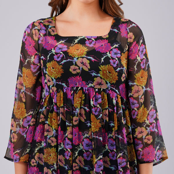 Midnight Bloom Sheer Kurti