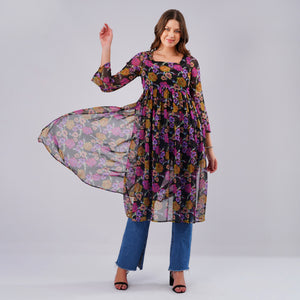 Midnight Bloom Sheer Kurti