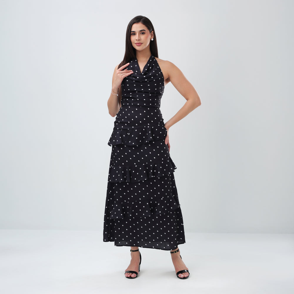 Dotted cowl ruffle Dress