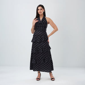 Dotted cowl ruffle Dress