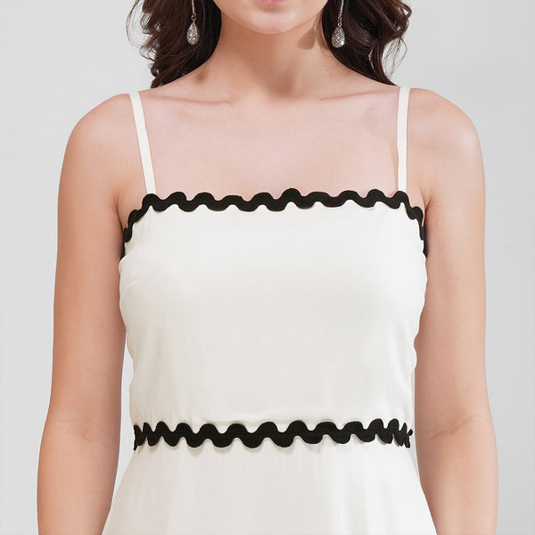 Wave Trim Spaghetti Maxi Dress (White)