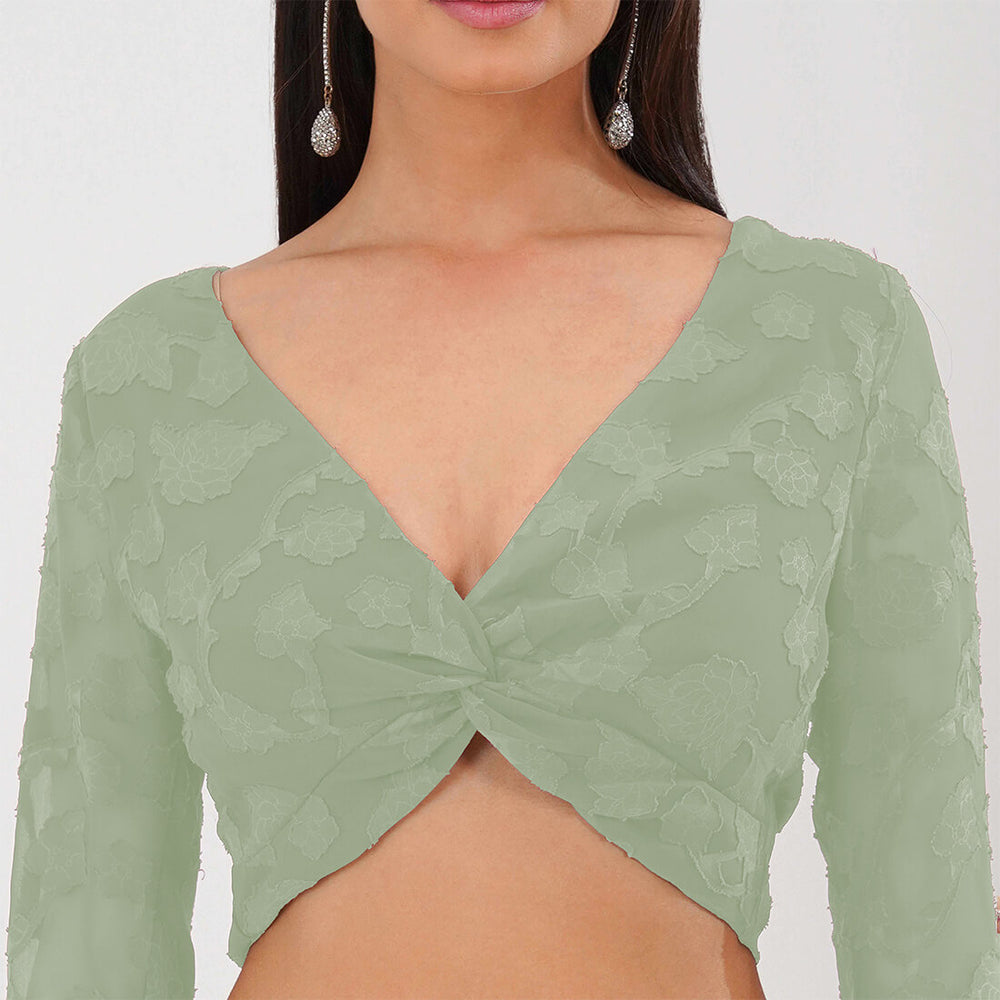 Burnout Mesh Twist Front Crop Top (Green)