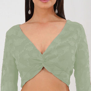 Burnout Mesh Twist Front Crop Top (Green)