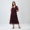 Burgundy Floral Mesh Maxi Dress
