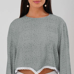 Bloom Bell Sleeve Crop Top (GREY)