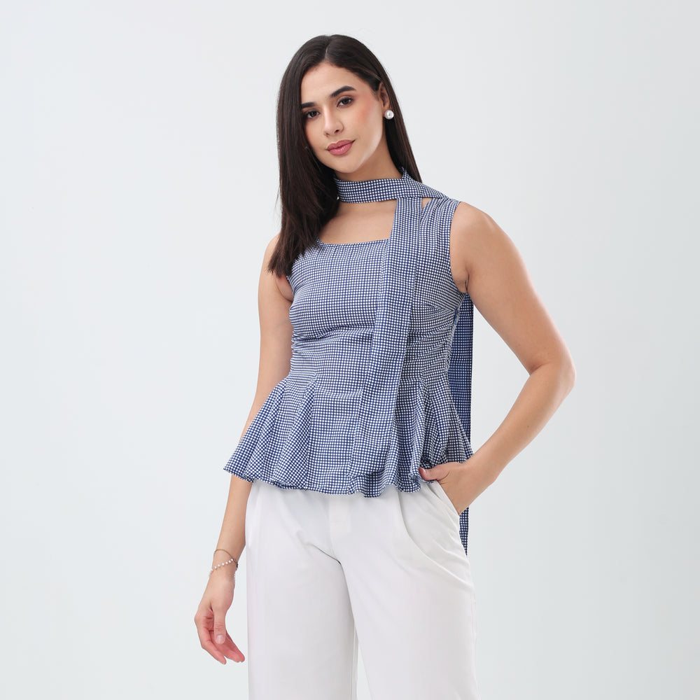 Checked Peplum Top