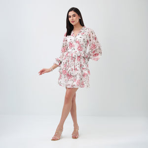 Rosy Bloom ruffle mini Dress