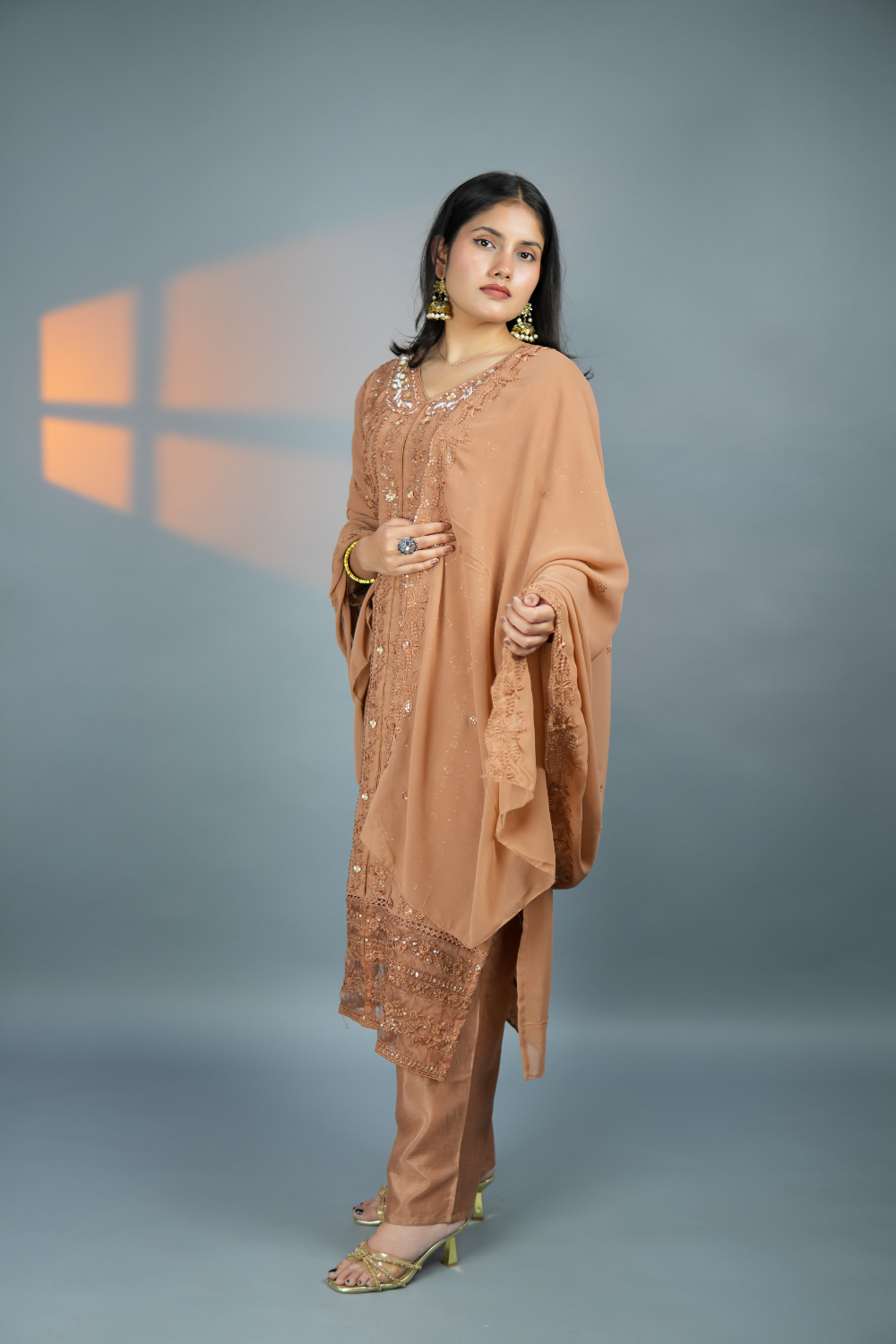 Amber Zari - Hand-Embroidered Chikankari Suit