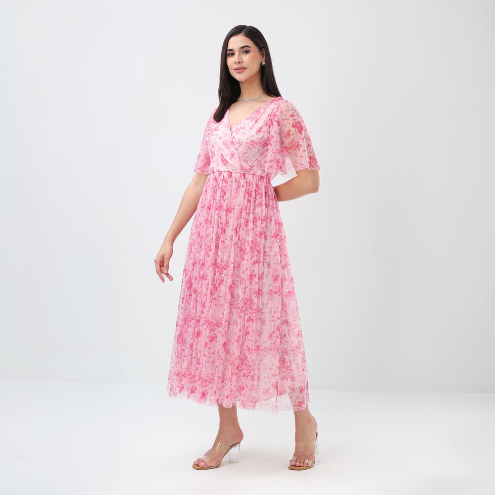 Floral Mesh Maxi Dress (Pink)