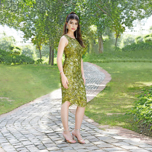Olive Green Sequin Party Dress