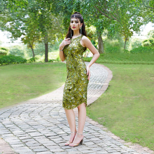Olive Green Sequin Party Dress