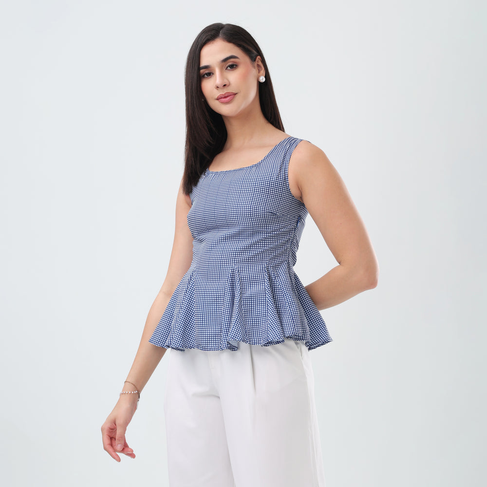 Checked Peplum Top