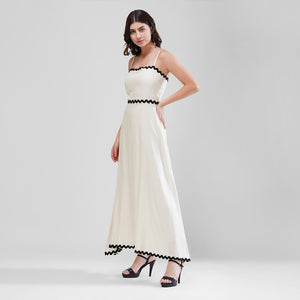 Wave Trim Spaghetti Maxi Dress (White)