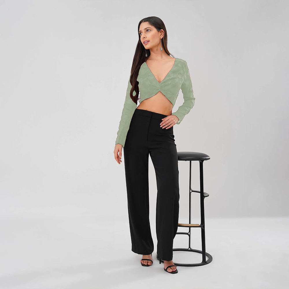 Burnout Mesh Twist Front Crop Top (Green)