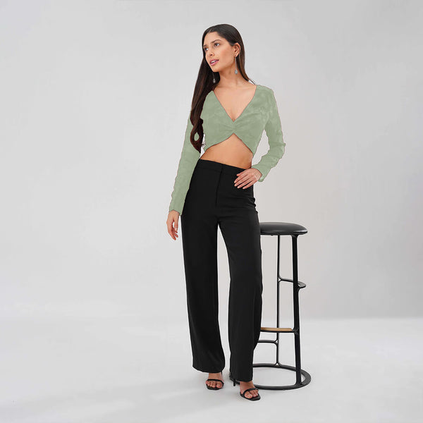 Burnout Mesh Twist Front Crop Top (Green)