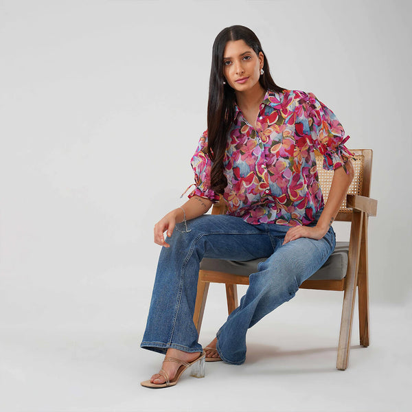 Multicolor Floral Puff Sleeve Shirt