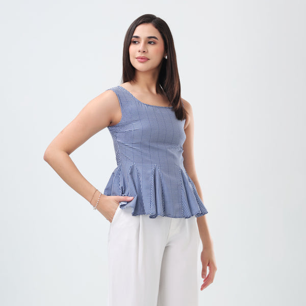 Checked Peplum Top