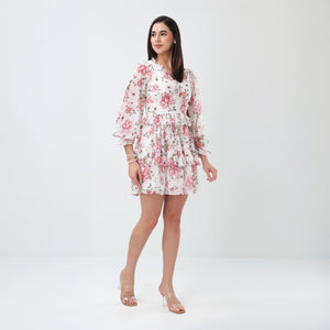 Rosy Bloom ruffle mini Dress