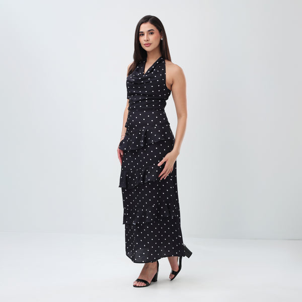 Dotted cowl ruffle Dress