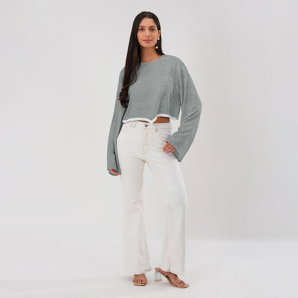 Bloom Bell Sleeve Crop Top (GREY)