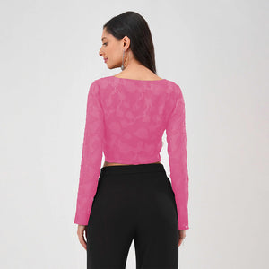 Burnout Mesh Twist Front Crop Top (Pink)