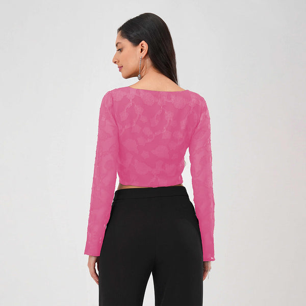 Burnout Mesh Twist Front Crop Top (Pink)