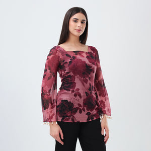 Burgundy floral Short Kurti