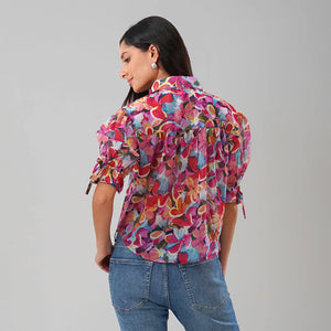 Multicolor Floral Puff Sleeve Shirt