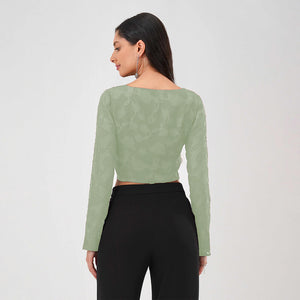Burnout Mesh Twist Front Crop Top (Green)