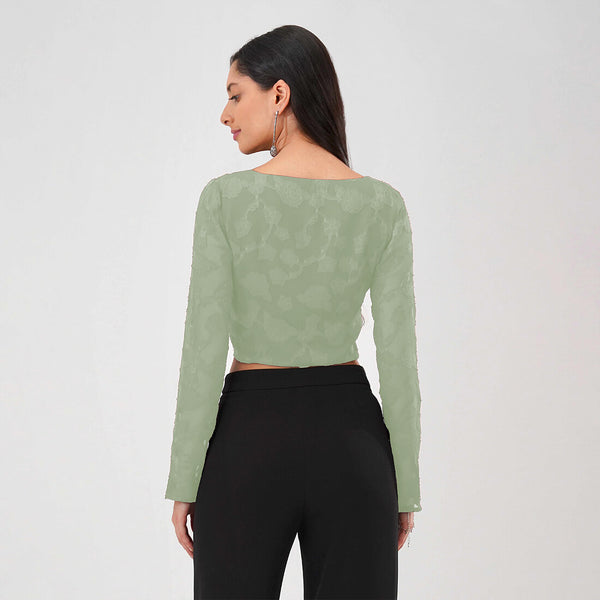 Burnout Mesh Twist Front Crop Top (Green)