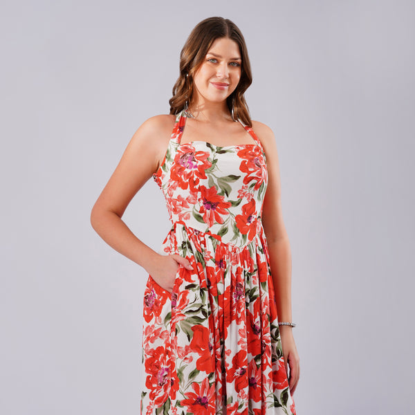 Scarlet Bloom Maxi Dress