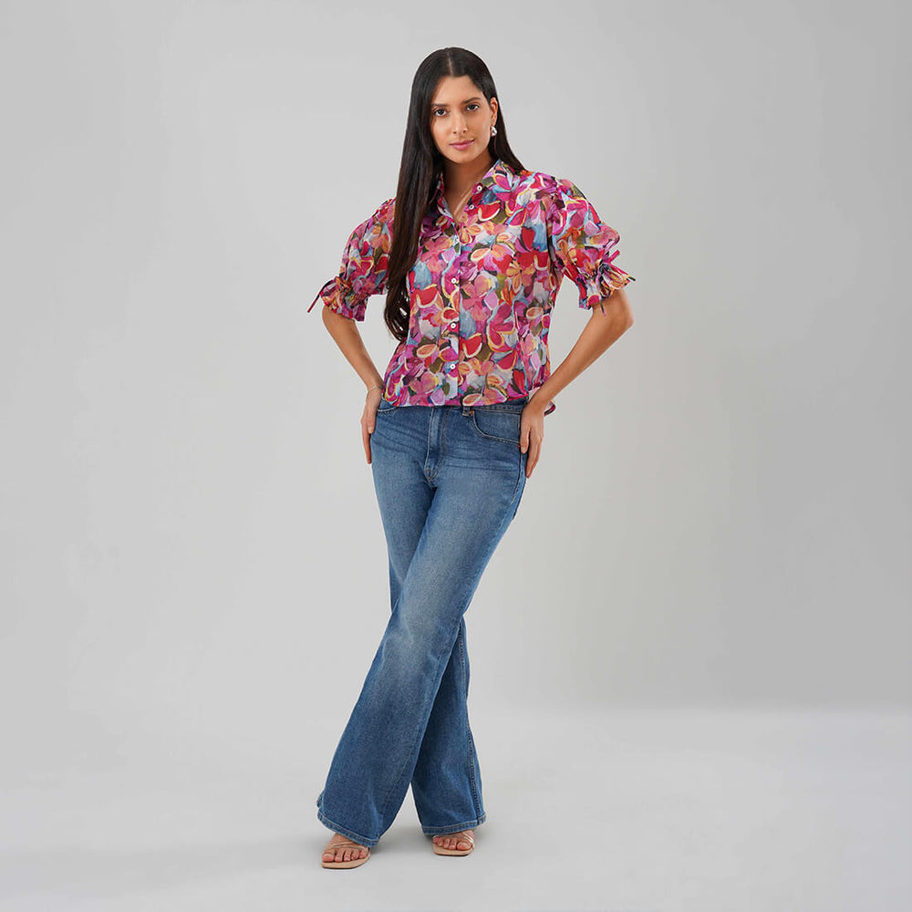 Multicolor Floral Puff Sleeve Shirt