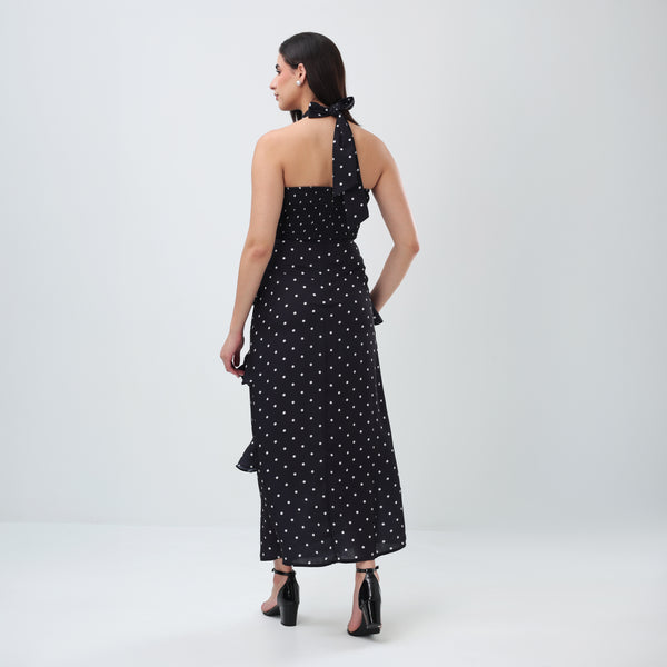 Dotted cowl ruffle Dress